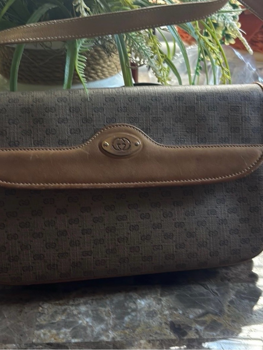 Gucci Brown and Beige Monogram Shoulder Bag